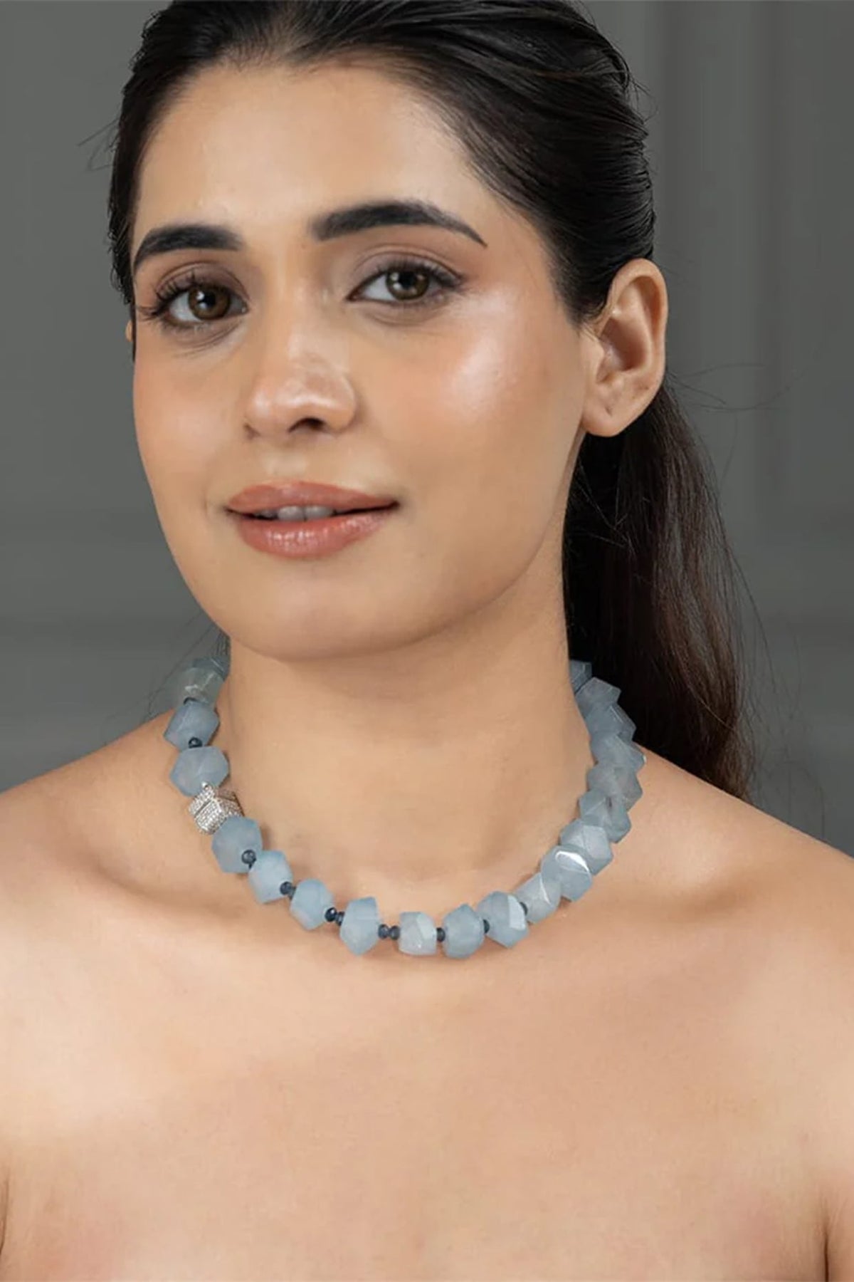 Gold Finish Blue Stone Necklace