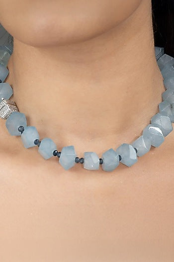 Gold Finish Blue Stone Necklace
