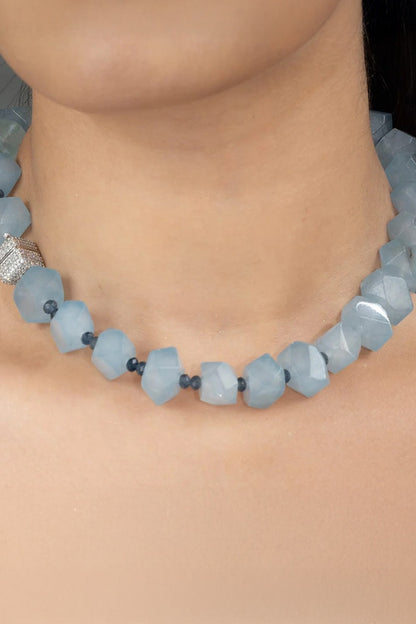Gold Finish Blue Stone Necklace