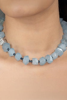 Gold Finish Blue Stone Necklace