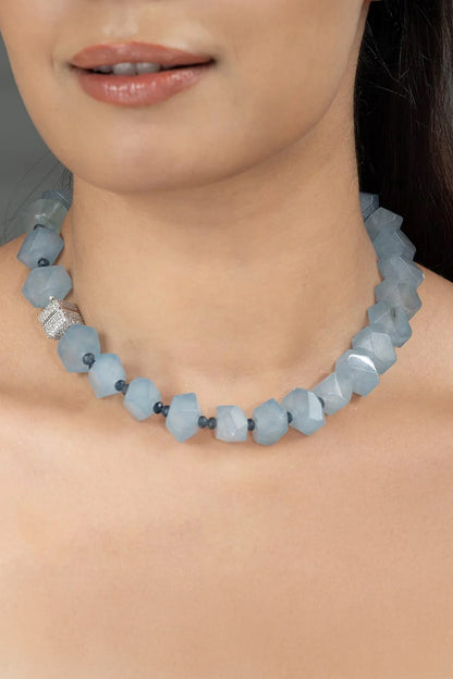 Gold Finish Blue Stone Necklace