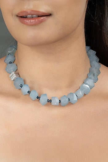 Gold Finish Blue Stone Necklace