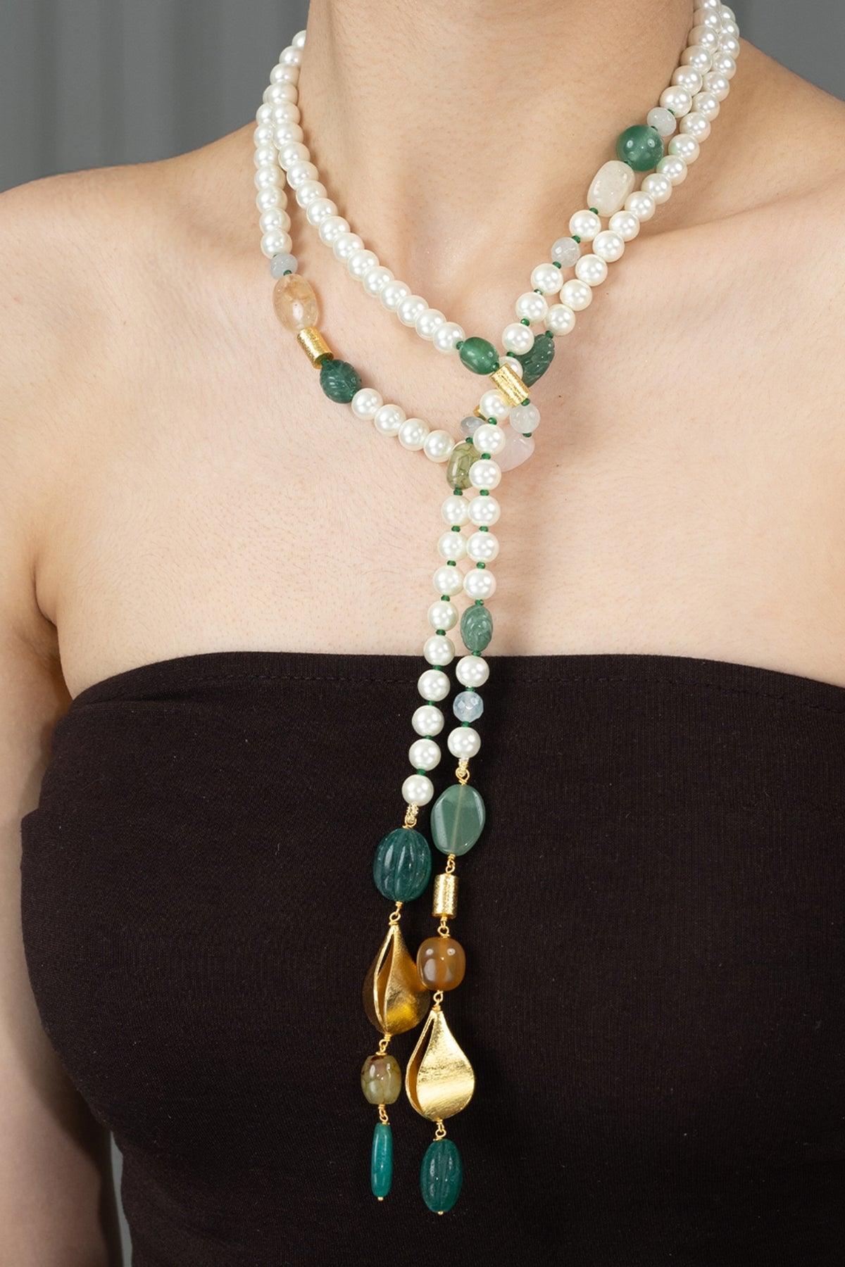 Gold Finish Multi-Colored Pearl Siyana Necklace