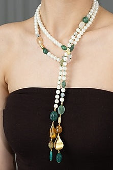 Gold Finish Multi-Colored Pearl Siyana Necklace