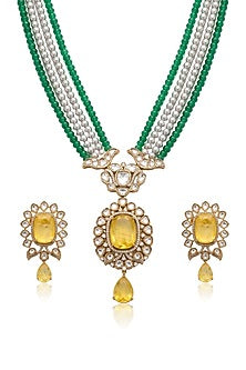 Gold Finish Green Stone Necklace Set