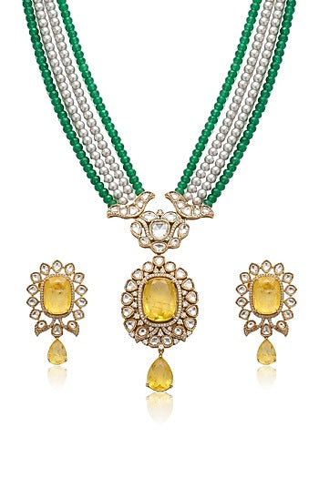 Gold Finish Green Stone Necklace Set