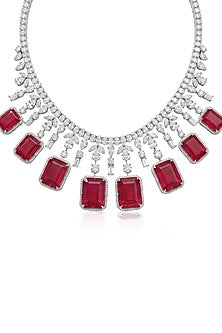 White Finish Crystal & Ruby Pendant Necklace Set