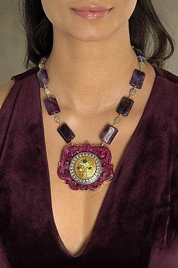 Gold Finish Multi-Colored Stone Necklace