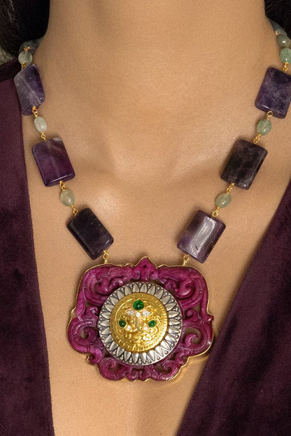 Gold Finish Multi-Colored Stone Necklace