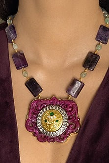 Gold Finish Multi-Colored Stone Necklace