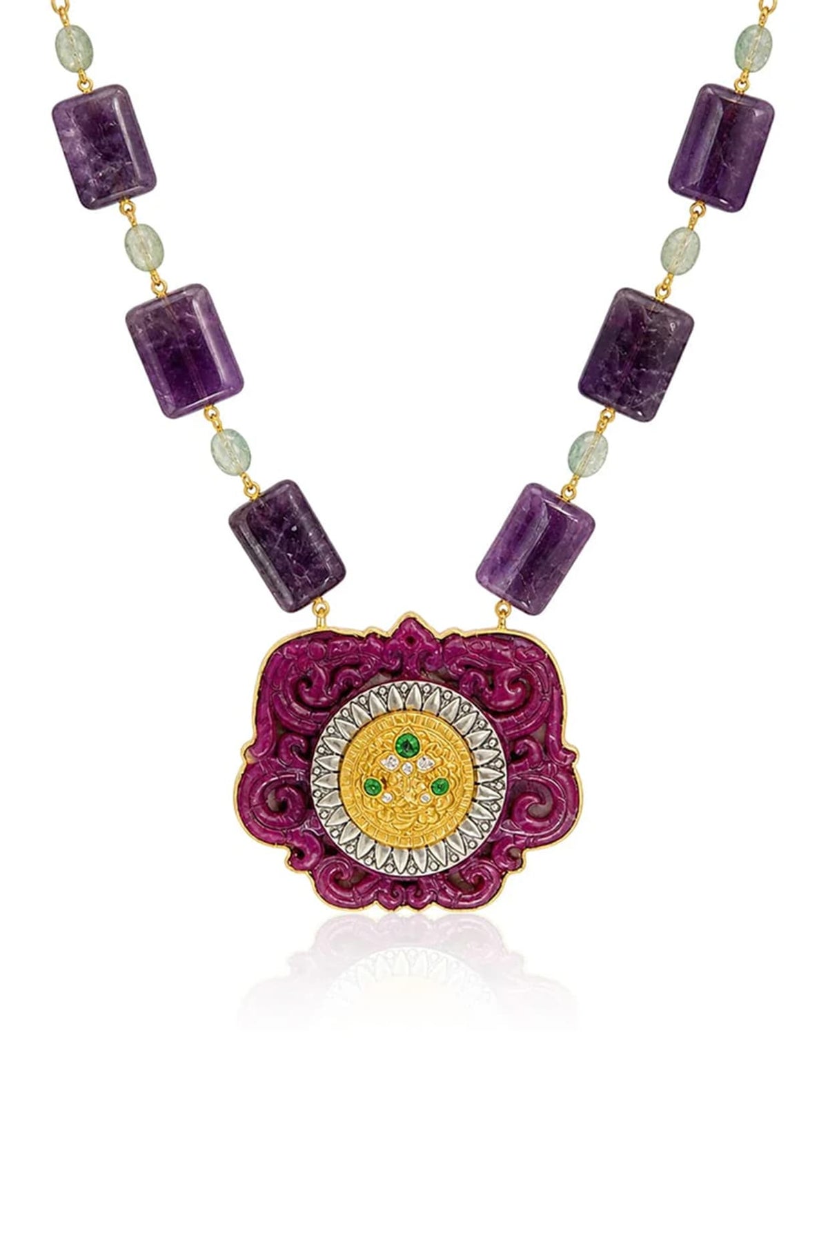 Gold Finish Multi-Colored Stone Necklace