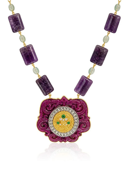 Gold Finish Multi-Colored Stone Necklace