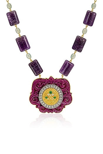 Gold Finish Multi-Colored Stone Necklace