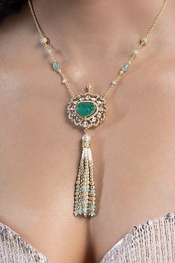 Gold Finish Green Stone Necklace