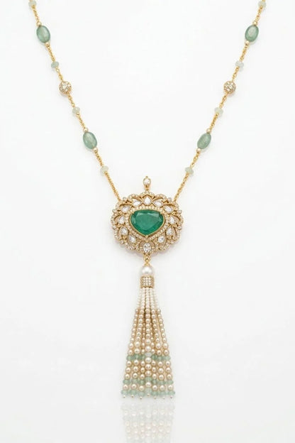 Gold Finish Green Stone Necklace
