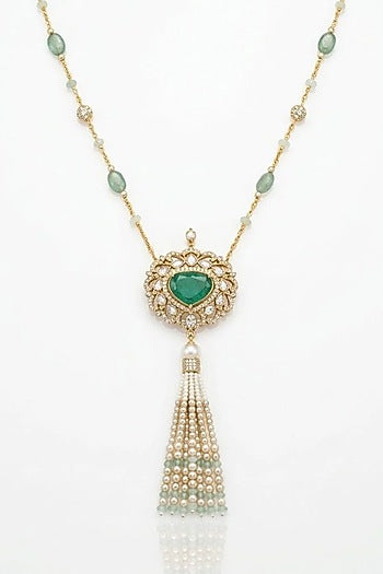 Gold Finish Green Stone Necklace