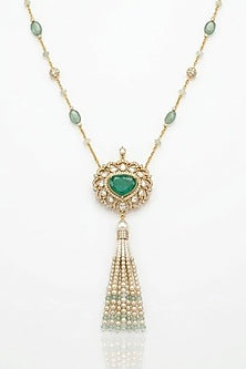 Gold Finish Green Stone Necklace