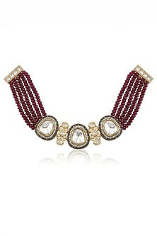 Gold Finish Red Stone Necklace Set