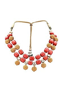 Gold Finish Carved Bead Necklace Set