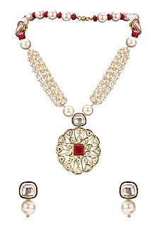 Gold Finish Rubies Necklace Set