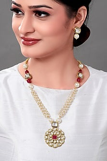 Gold Finish Rubies Necklace Set