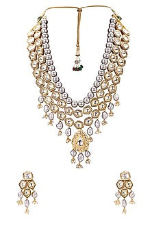 Gold Finish Shell Pearls Necklace Set