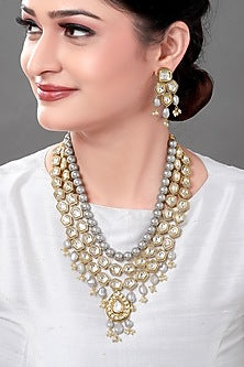 Gold Finish Shell Pearls Necklace Set