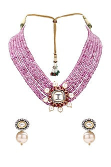 Gold Finish Polki & Rubies Necklace Set