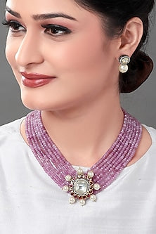 Gold Finish Polki & Rubies Necklace Set
