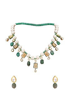 Gold Finish Polki Meenakari Necklace Set
