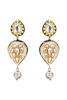 Gold Finish Shell Pearls Meenakari Necklace Set