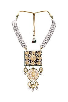 Gold Finish Shell Pearls Meenakari Necklace Set