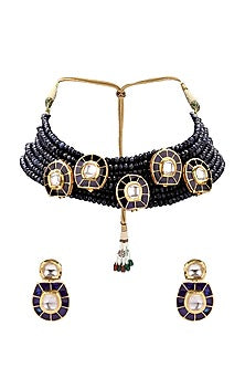 Gold Finish Agate Beads Meenakari Necklace Set