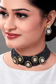 Gold Finish Agate Beads Meenakari Necklace Set