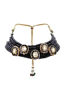 Gold Finish Agate Beads Meenakari Necklace Set