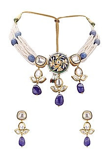Gold Finish Polki & Agate Drops Necklace Set