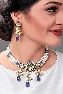 Gold Finish Polki & Agate Drops Necklace Set