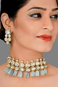 Gold Finish Meenakari Polki Necklace Set