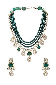 Gold Finish Green Agate Beads Necklace Set