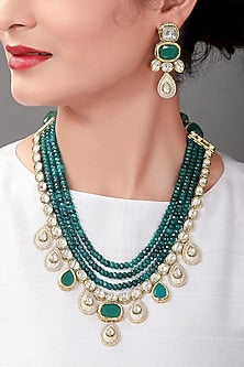 Gold Finish Green Agate Beads Necklace Set