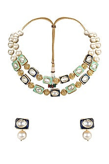 Gold Finish Shell Pearl Necklace Set