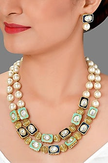 Gold Finish Shell Pearl Necklace Set