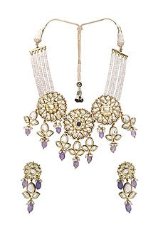 Gold Finish Blue Onyx Necklace Set
