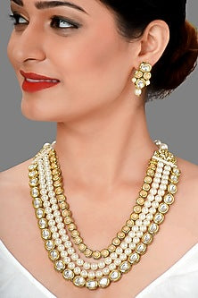Gold Finish Imitation Polki Necklace Set