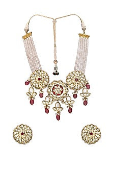 Gold Finish Red Onyx Necklace Set