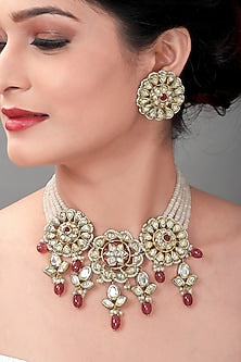 Gold Finish Red Onyx Necklace Set