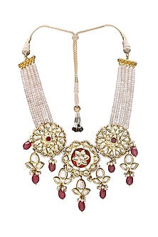 Gold Finish Red Onyx Necklace Set
