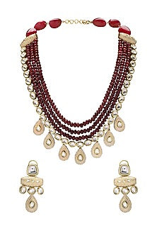 Gold Finish Red Agate Beads Necklace Set