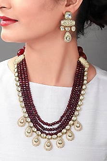 Gold Finish Red Agate Beads Necklace Set