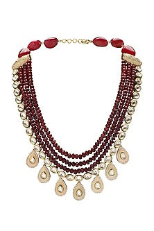 Gold Finish Red Agate Beads Necklace Set